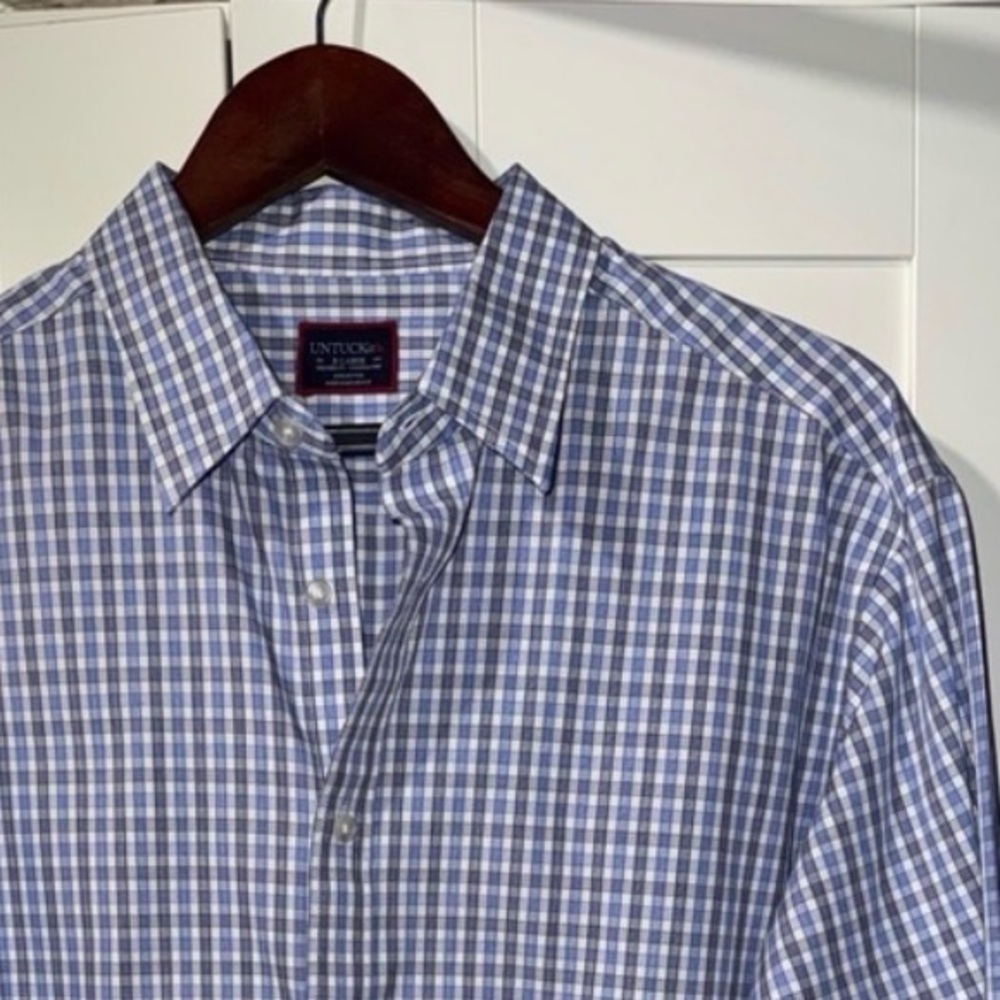 UNTUCKit Men's Long Sleeve Button-Up Navy Blue Point Collar 100% Cotton Size XL